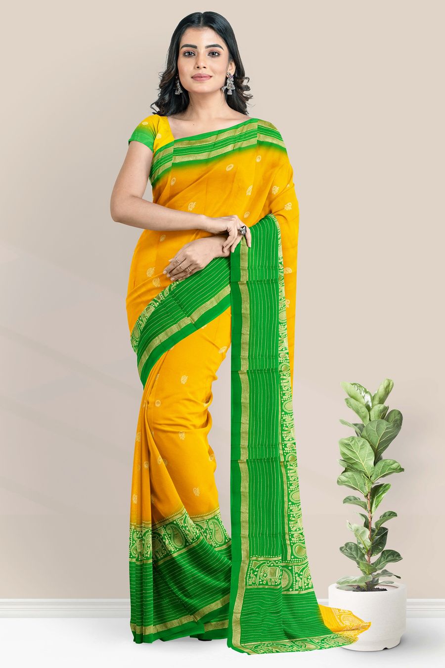 Beautiful yellow Saree paired with green blouse | Designer saree blouse  patterns, Saree blouse designs latest, Indian saree blouses designs