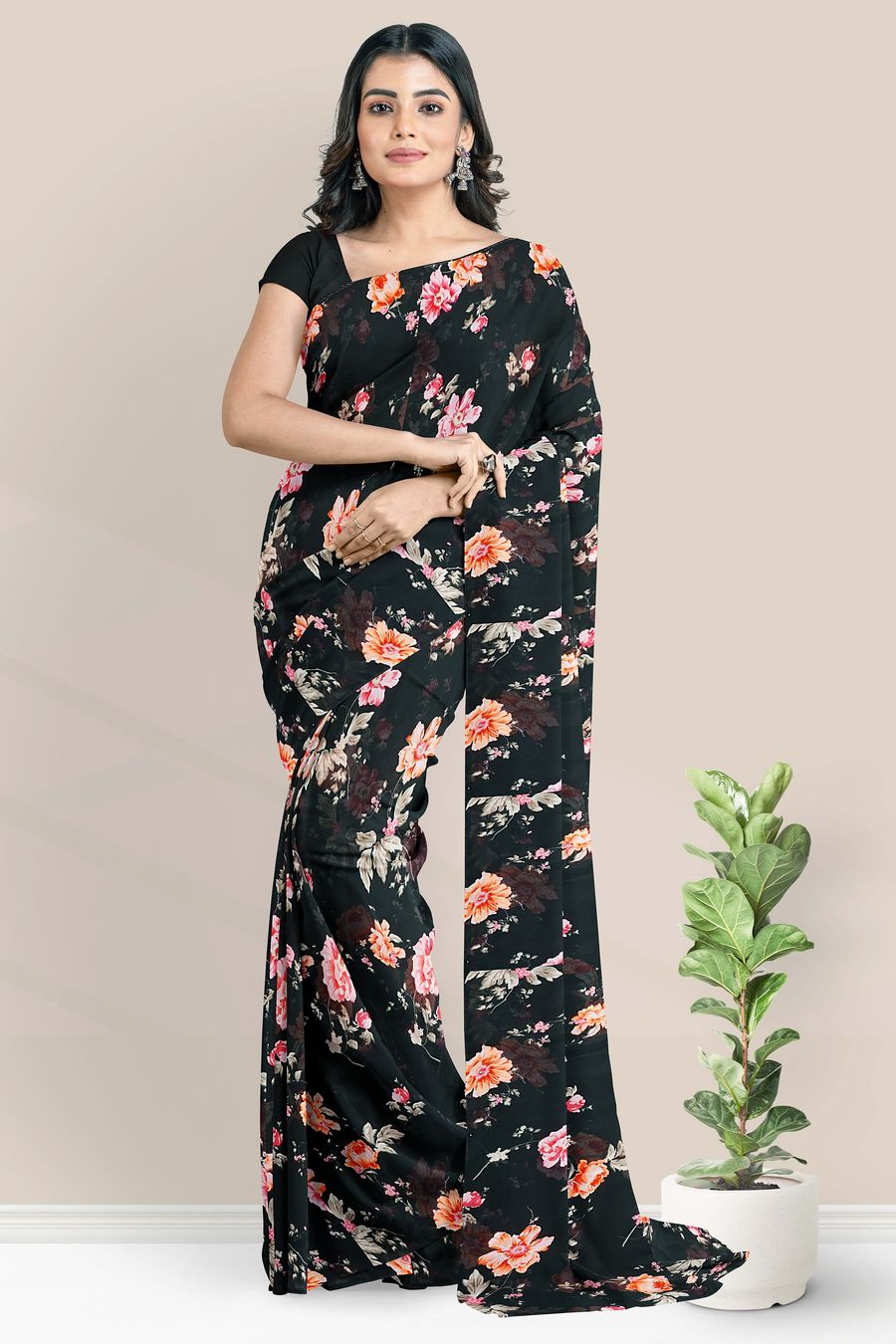 Floral georgette saree