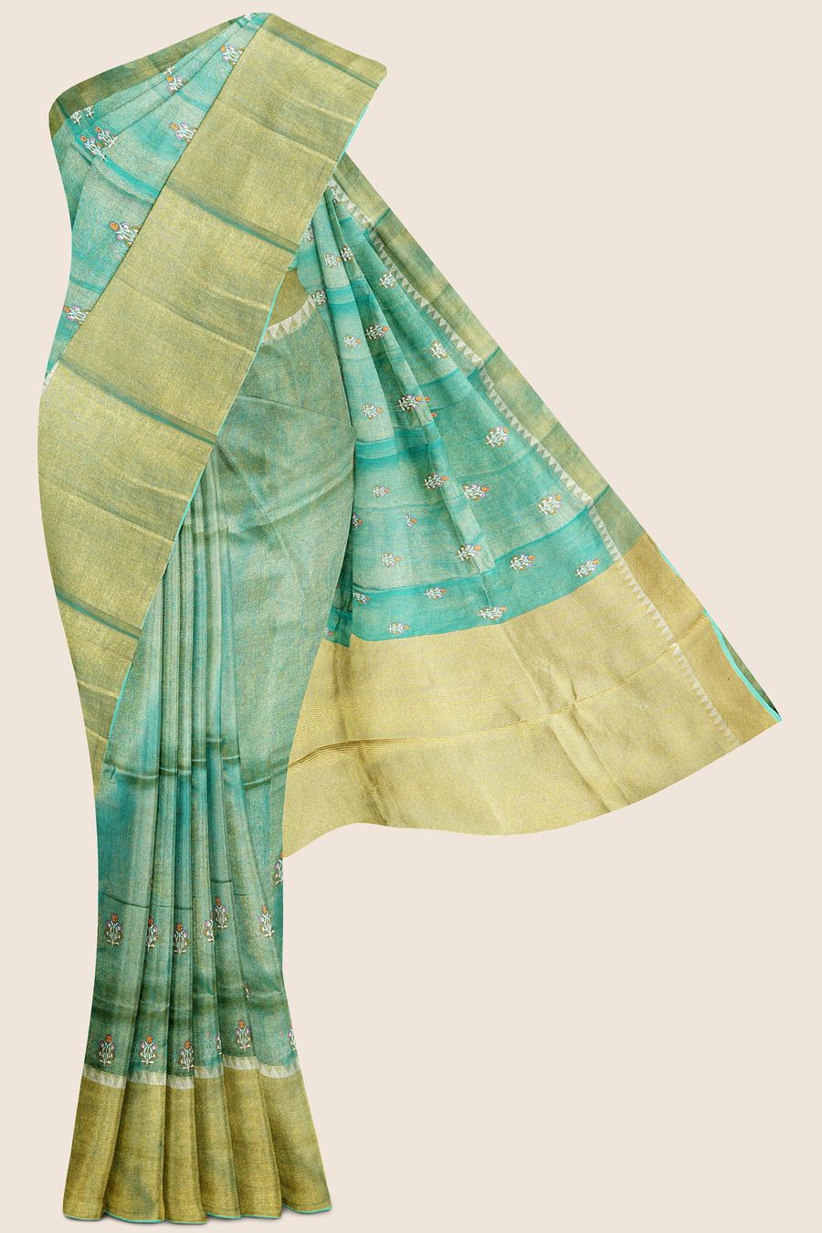Tissue Silk Embroidary Sea Green Saree