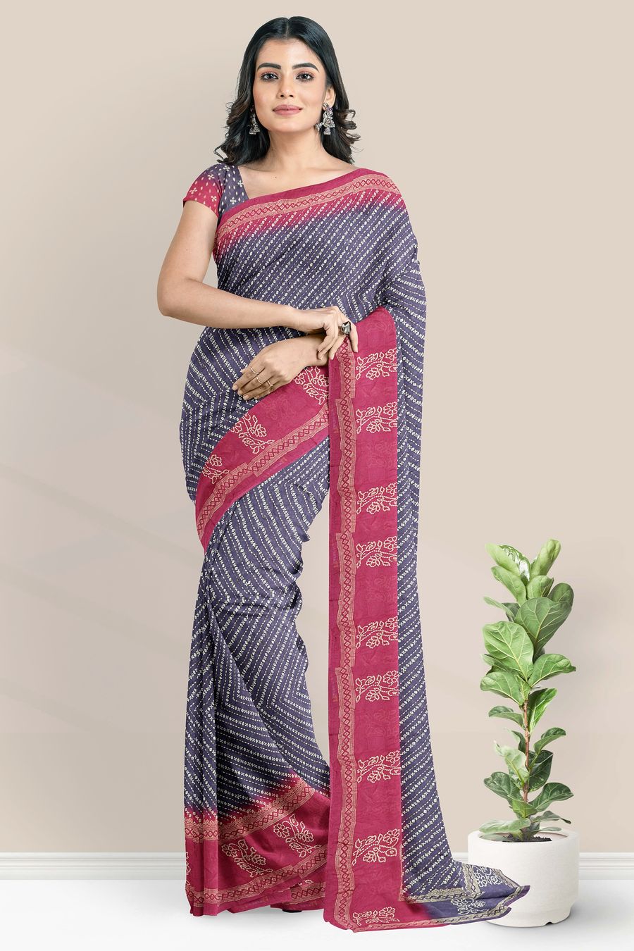 Grey And Pink Color Patola Silk Saree