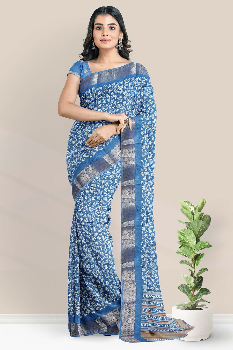 Anjali Blue Faux Shimmer Saree - Saree Blouse Patterns