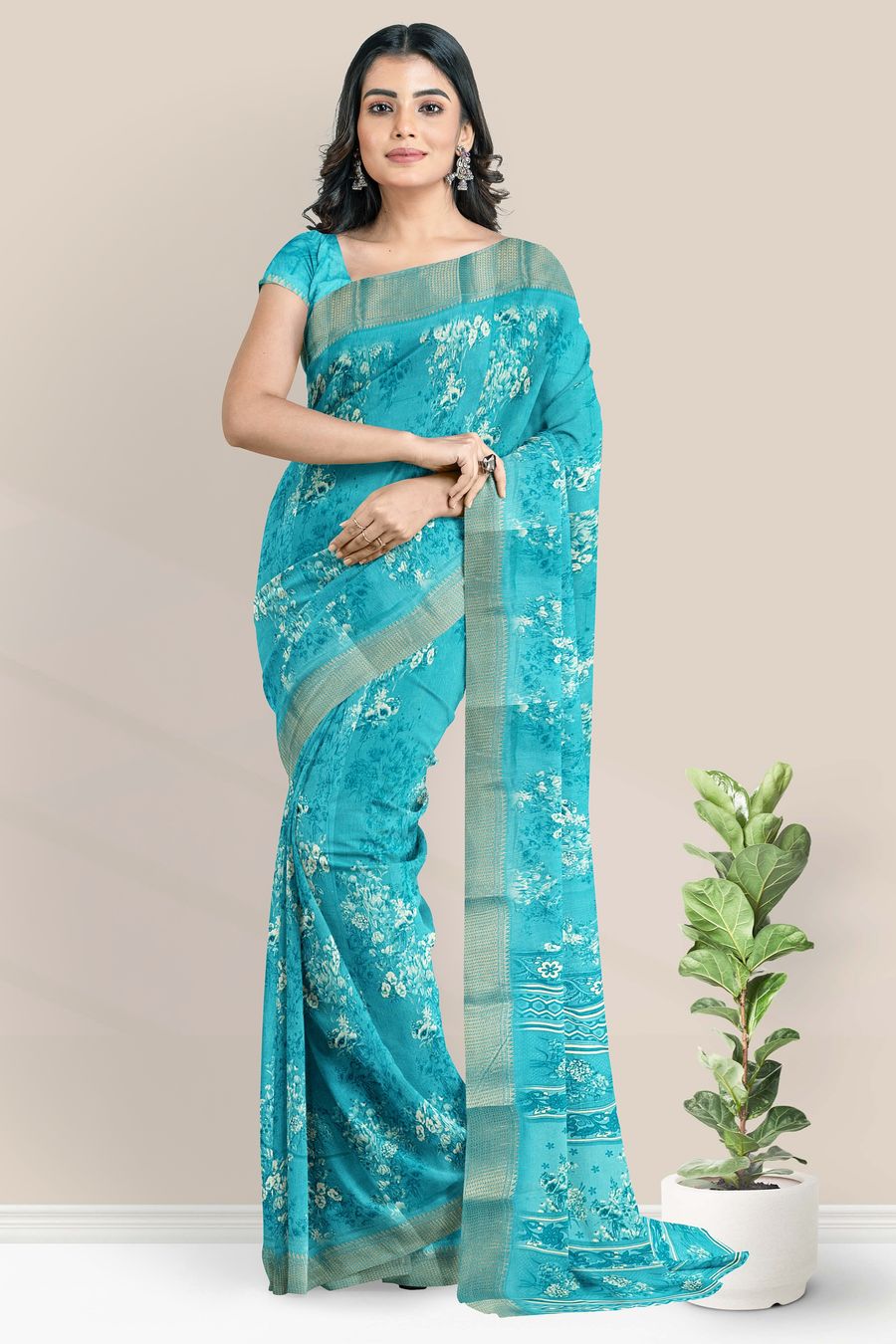 Copper Sulphate Blue With Navy Blue Semi Soft Silk Saree