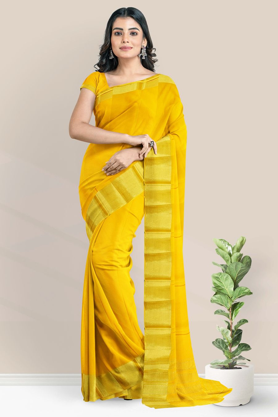 Buy Sunehri Gota Patti-Button Work Chiffon Saree | Mulmul