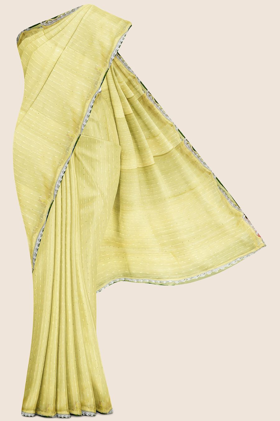 Linen Jute Sequence  Work Yellow And White Saree