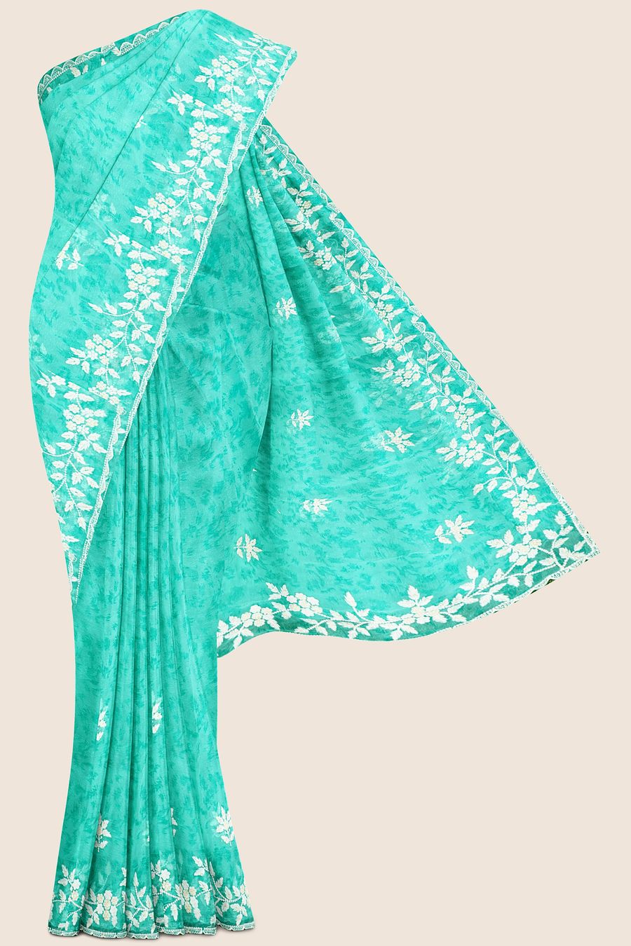 Shimmer Georgette Thread Work Raama Green Saree