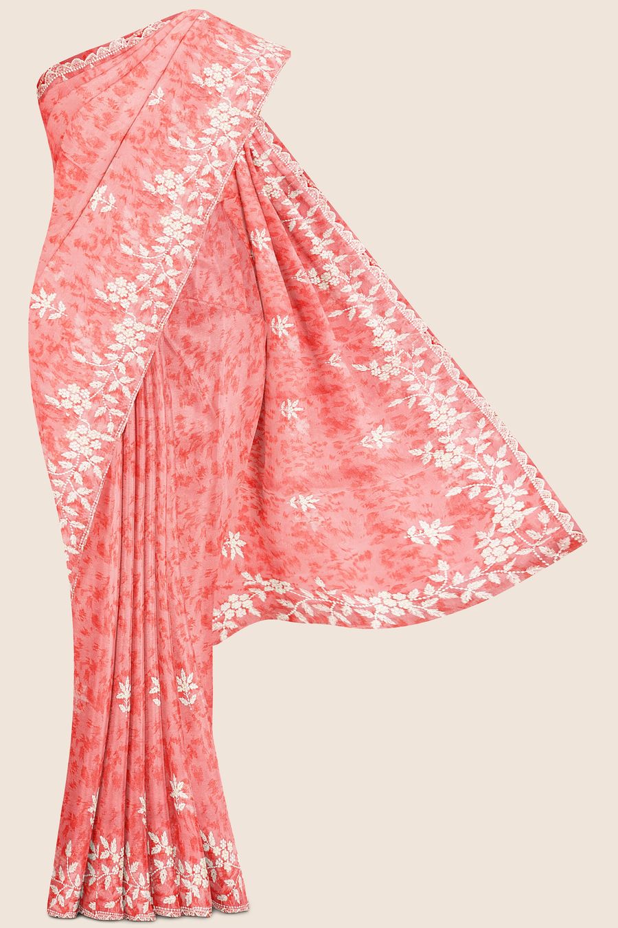Shimmer Georgette Thread Work Dark Peach Saree