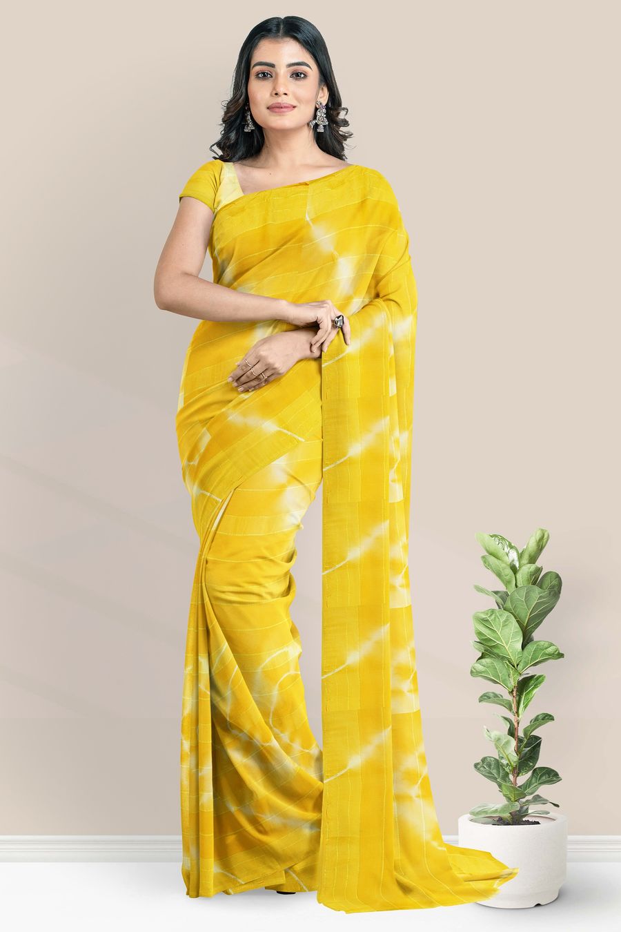 Buy Sareez House Solid/Plain Bollywood Chiffon Yellow Sarees Online @ Best  Price In India | Flipkart.com