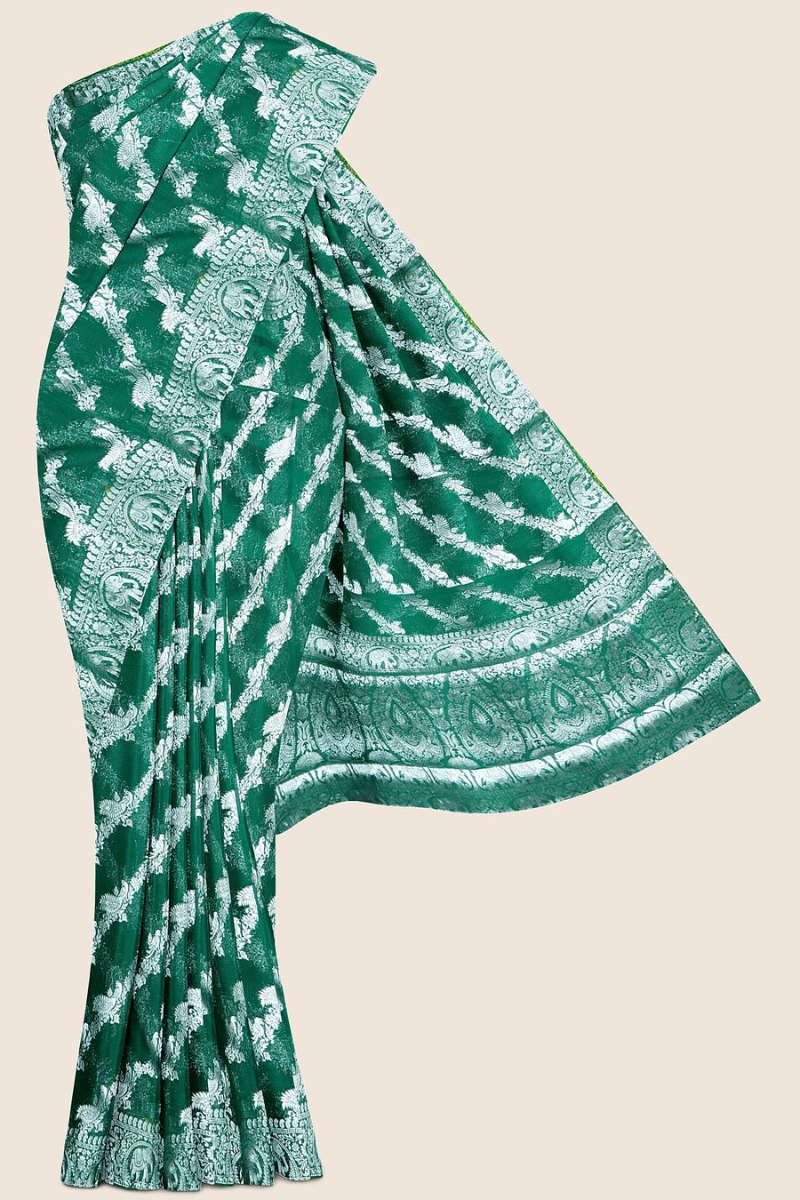 Chiffon Georgette Silver Zari Weaving Dark Green Saree