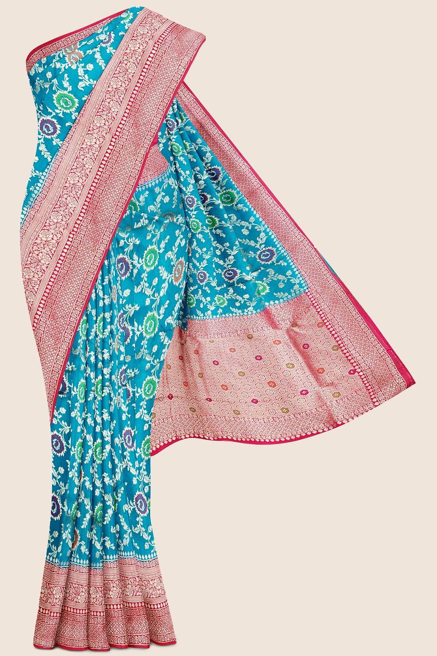 Georgette Meena Work Raama Green And Pink Saree