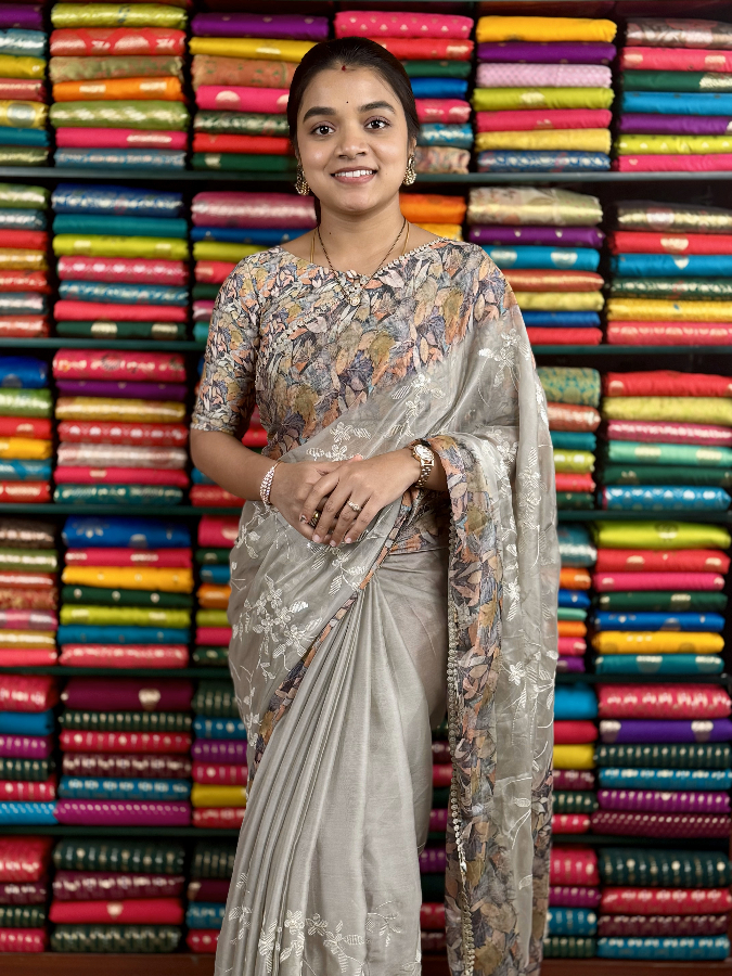 Chiffon Seaquence Work Gray Saree