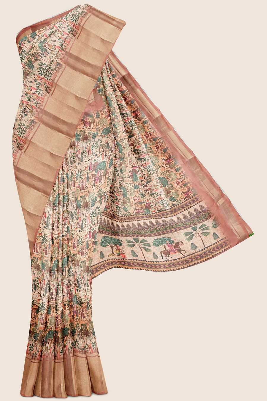 Fancy Silk Digital Print Light Orange Saree