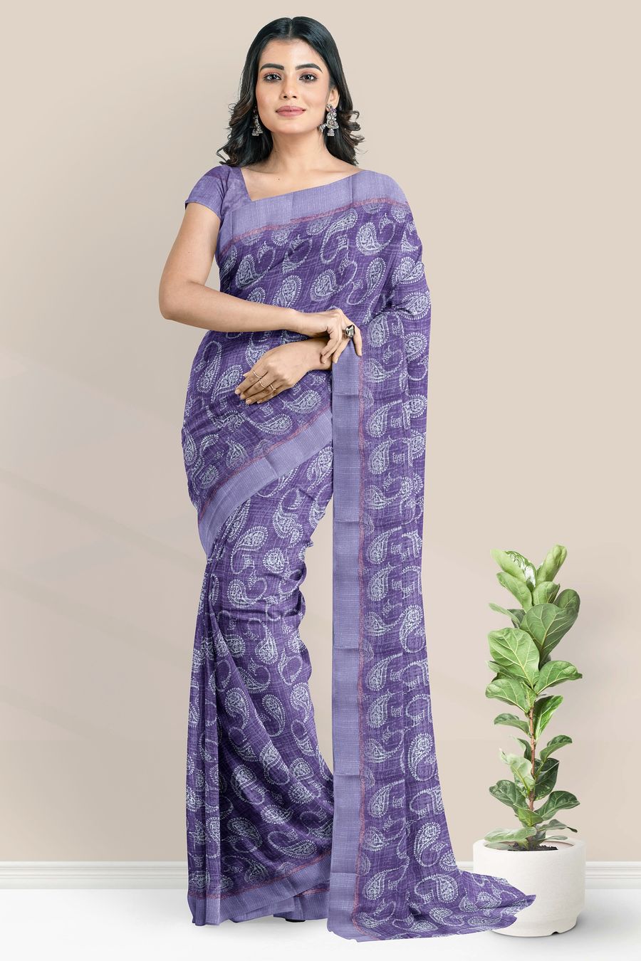 Shimmer Brasso Mango Print Lavender Saree