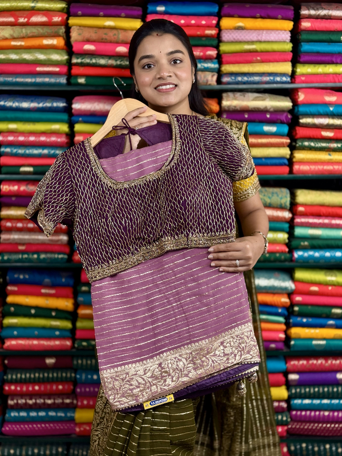 Pure Georgette Designer Readymade Blouse Mauve And Wine Saree
