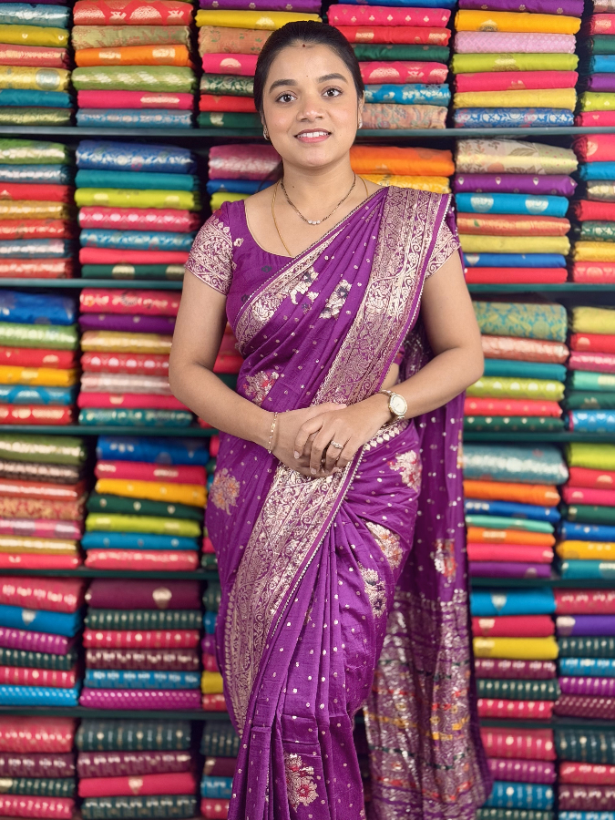 Viscose Georgette Meena Badla Zari MagenthaPink Saree
