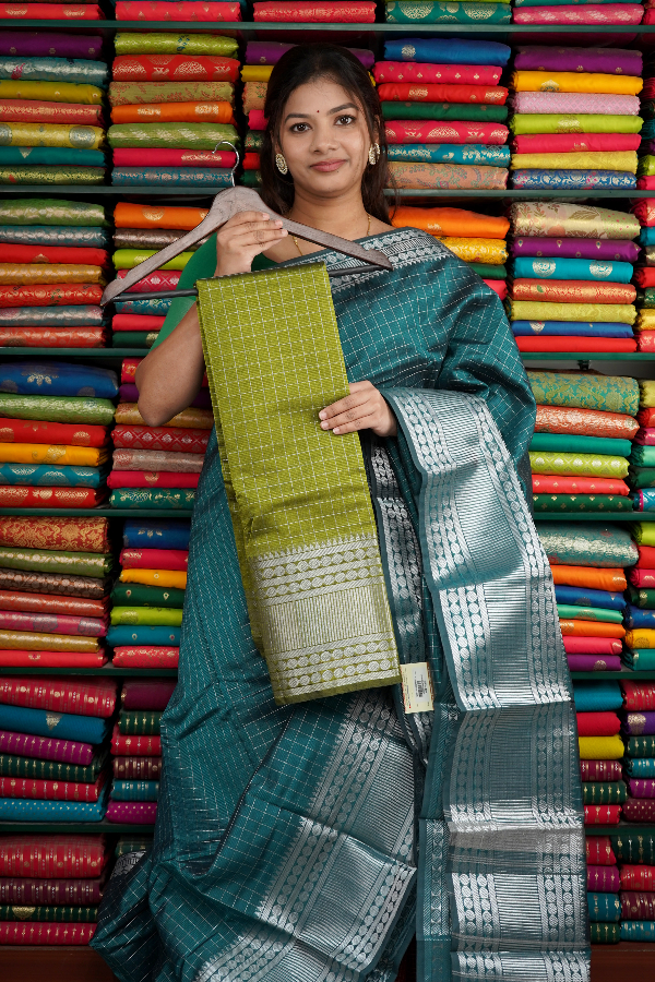 Mangalagiri Checks Mehandi Green Saree