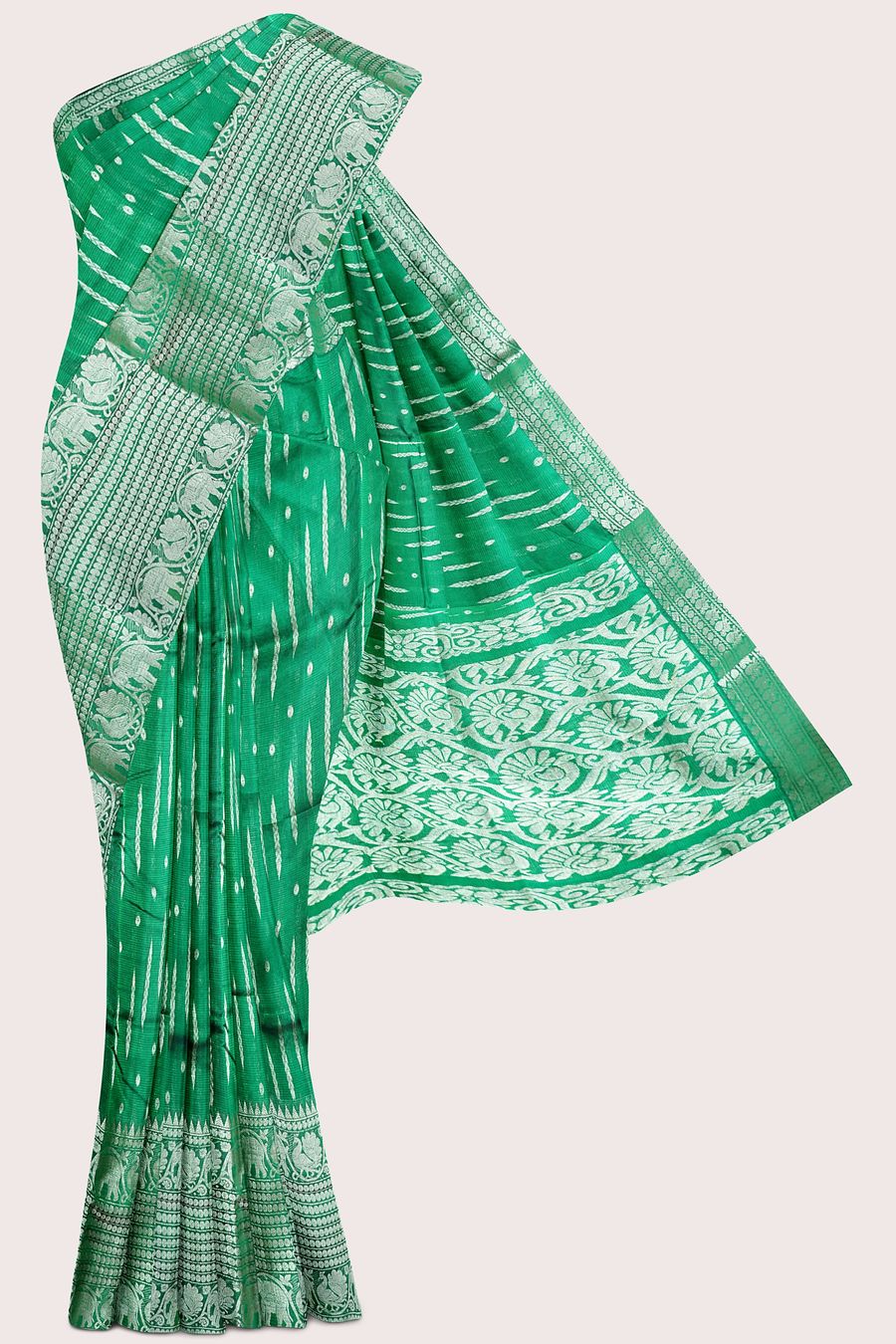 Mangalagiri Silver Zari With Kanchi Dark Green Saree