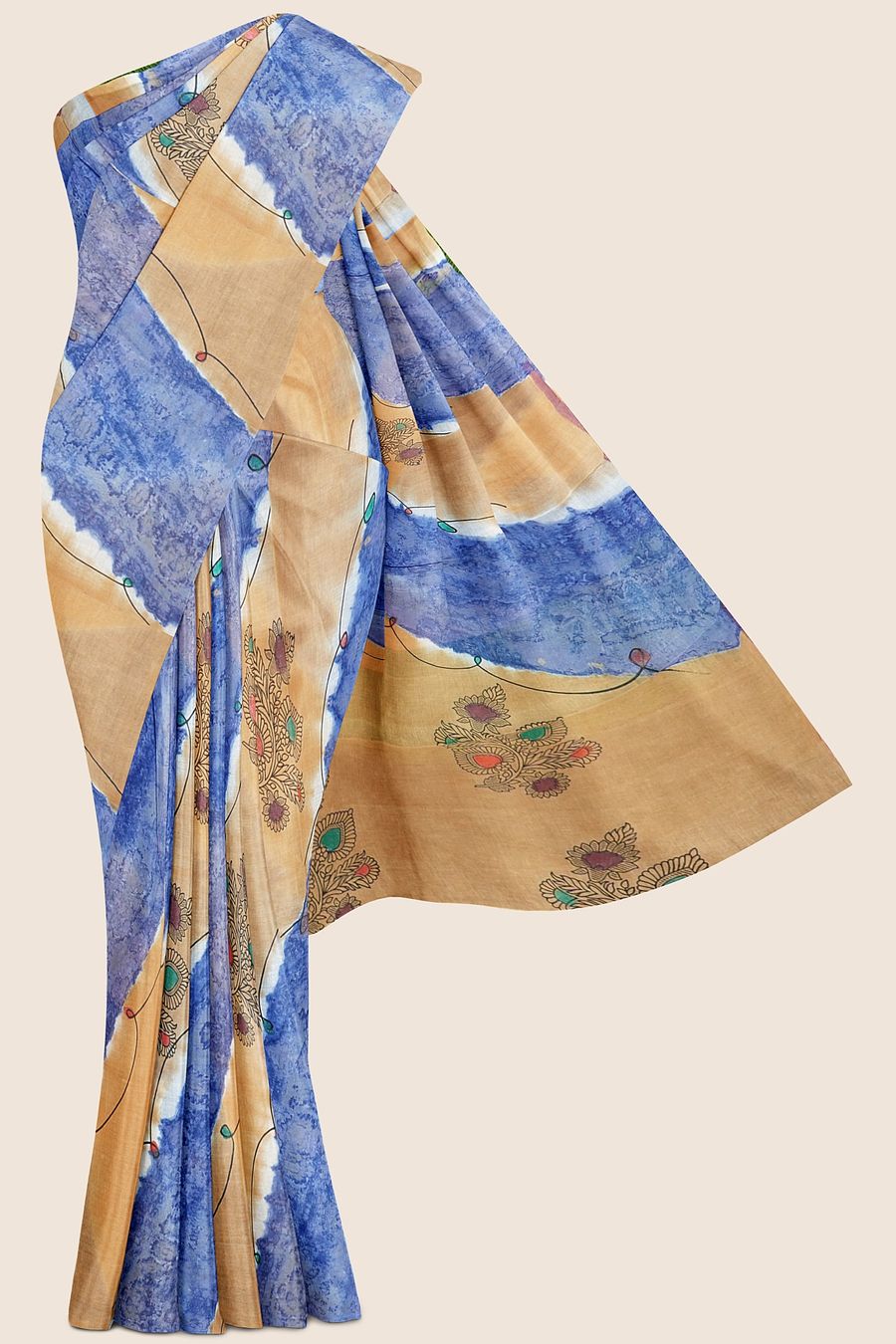 Summer Printed Cotton Peach And Light Blue Saree