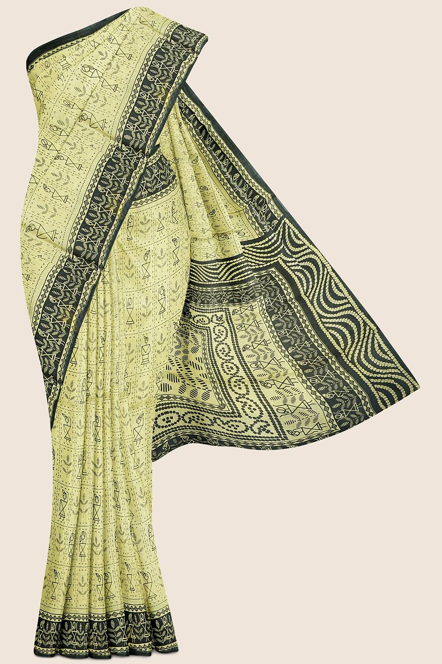 Summer Printed Cotton Yellowish Green Saree