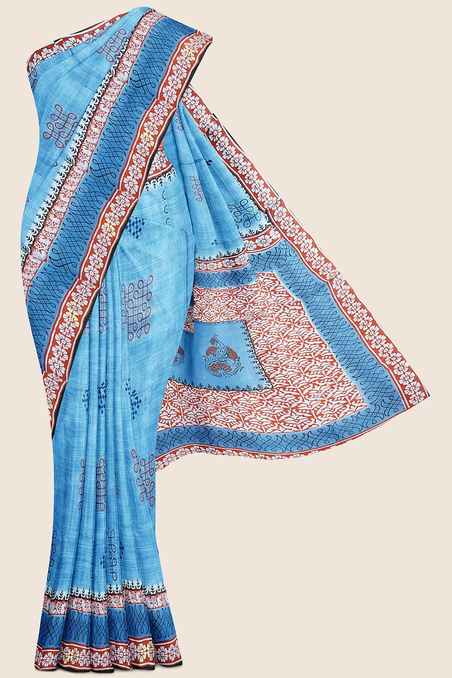Summer Printed Cotton Light Blue Saree