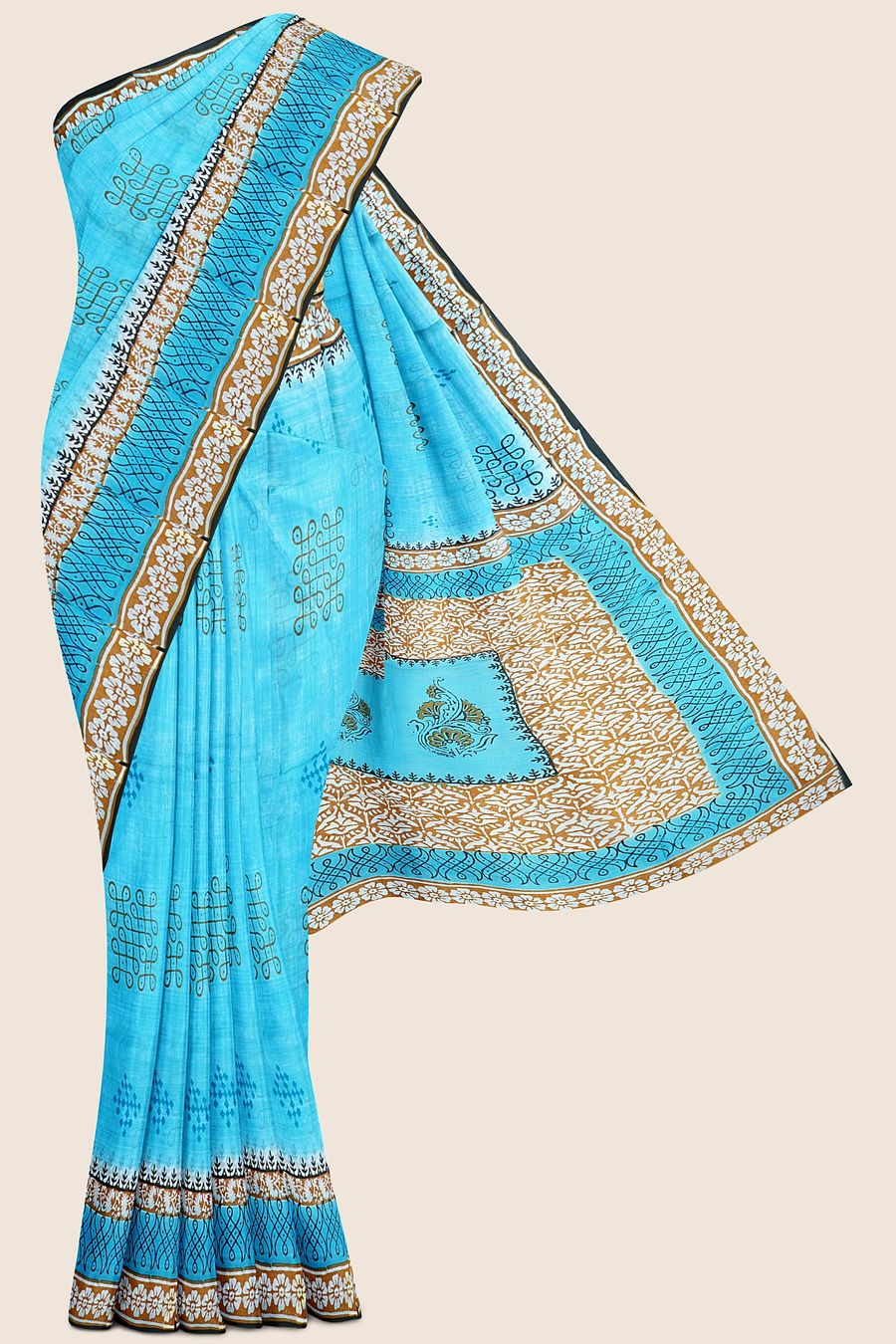 Summer Printed Cotton Light Sea Blue Saree