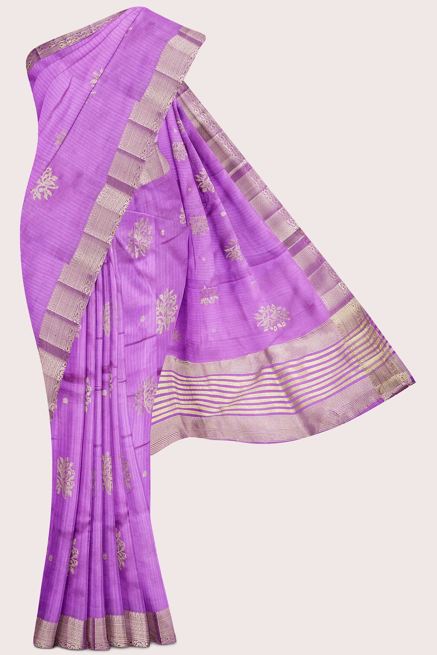 Kadi Silk Double Border Weaving And Gold Butti Lavender Saree