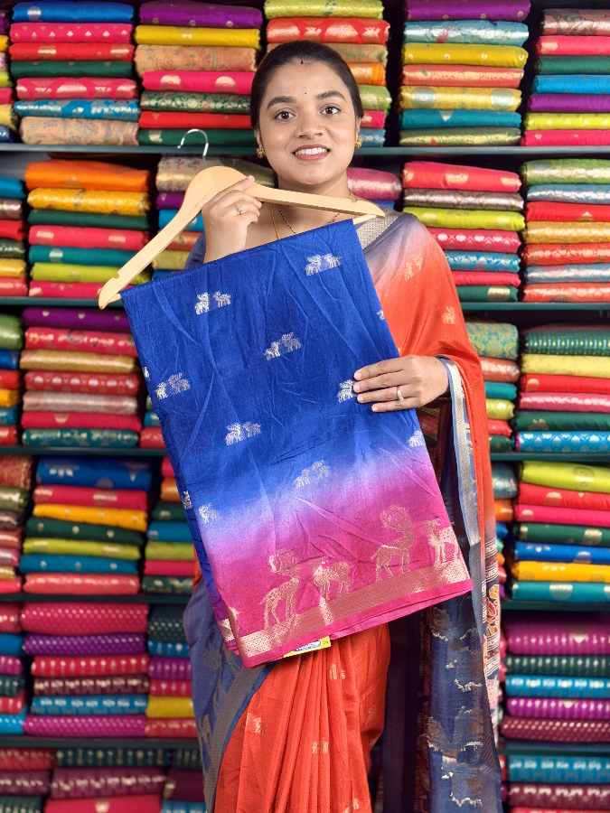 Fancy Soft Silk Dye Borders Blue And Pink Saree