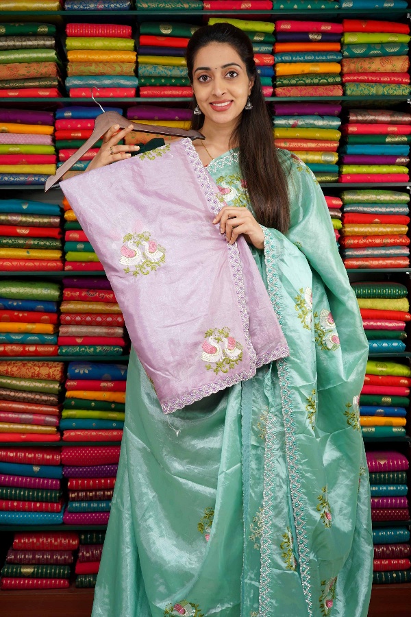 Shimmer Tussur Embroidery Light Lavendar Saree