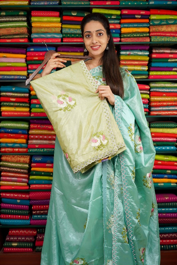 Shimmer Tussur Embroidery Mehandi Green Saree