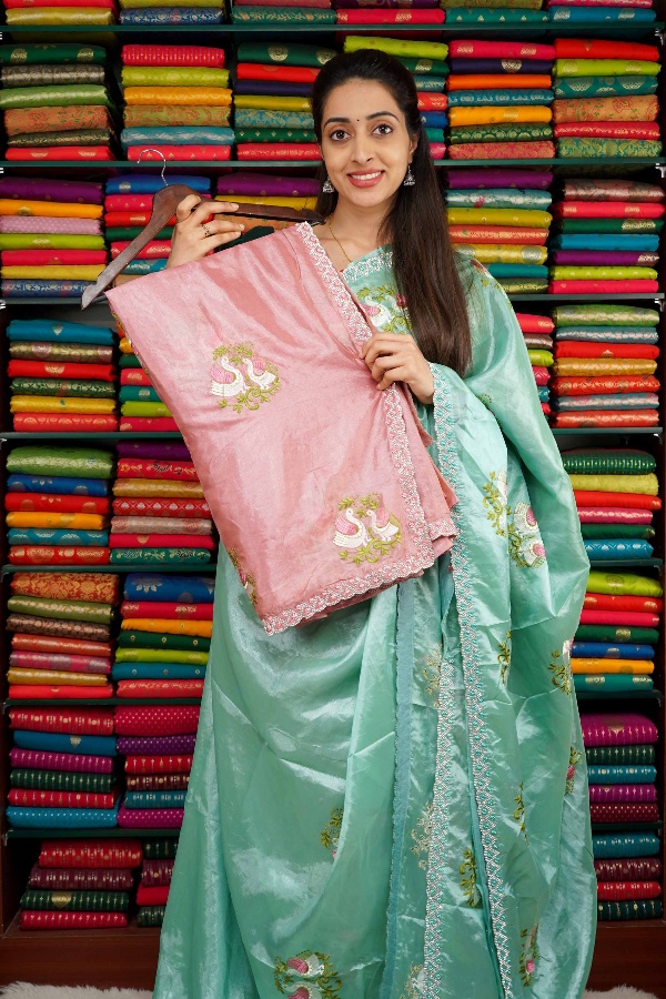 Shimmer Tussur Embroidery Dark Onion Pink Saree