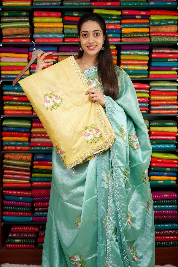 Shimmer Tussur Embroidery Golden Yellow Saree
