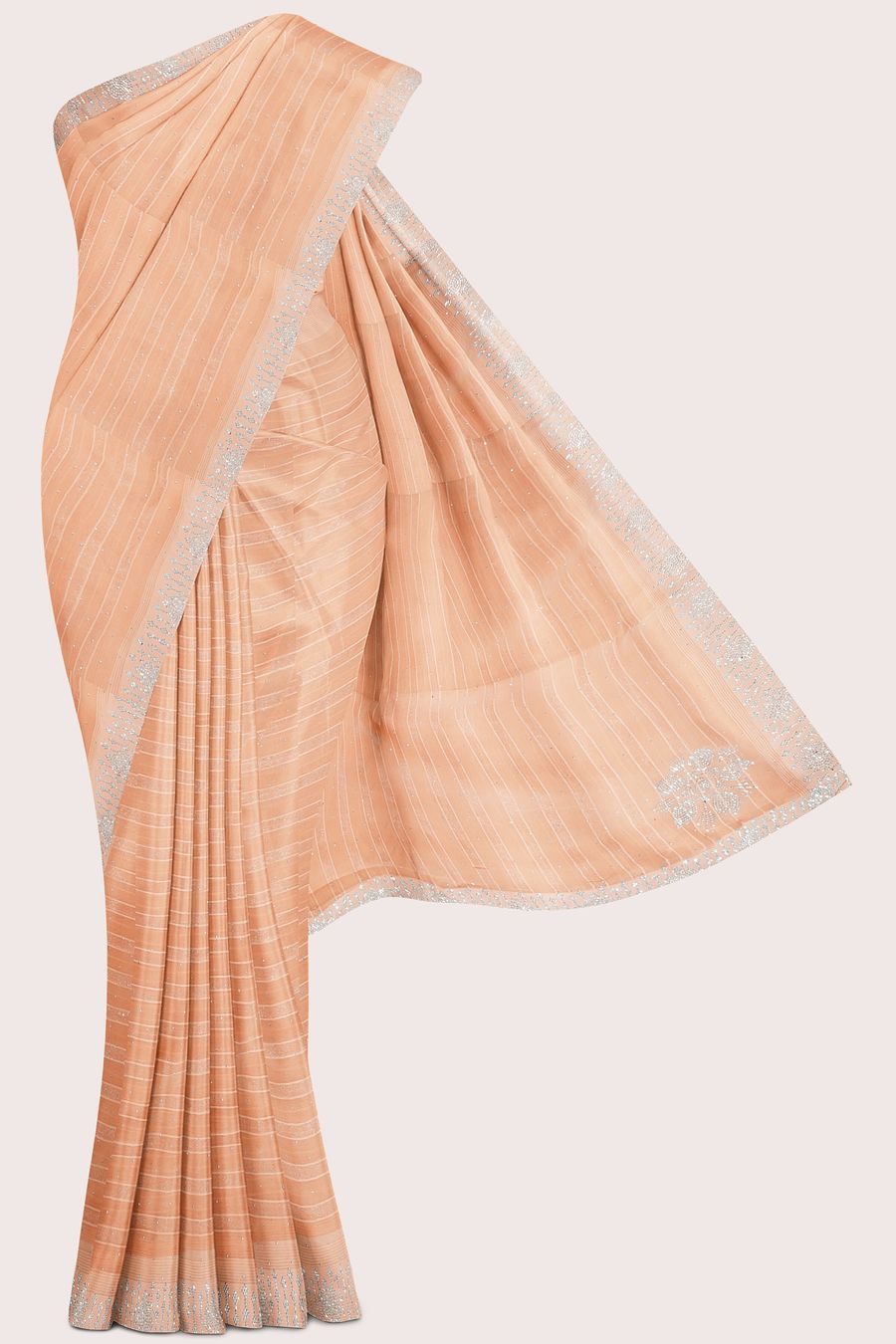 Georgette Galaxy Stone Border And Satin Threading Lines Light Brick Red Saree