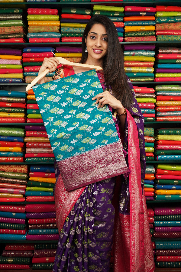Mashru Silk Floral Butta Dark SeaGreen And MagenthaPink Saree