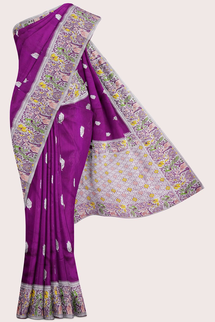Jute Silk Paithani Border And Flower Butta Bright Magenata Pink Saree