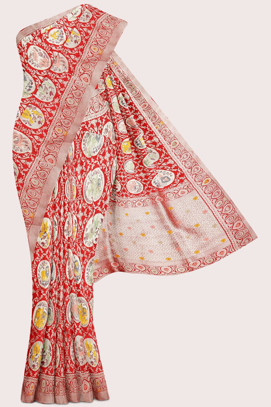 Jute Silk Paithani Allover Design Bright Red Saree