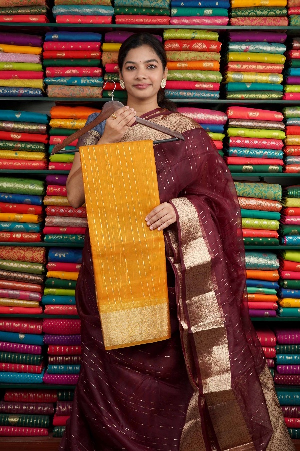 Kora Silk Zari Border Yellow Saree