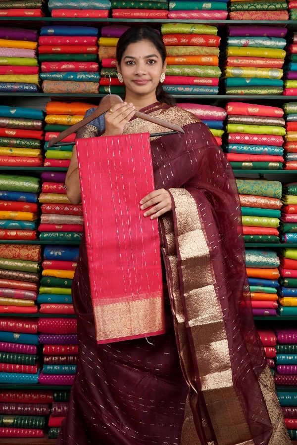 Kora Silk Zari Border Pink Saree
