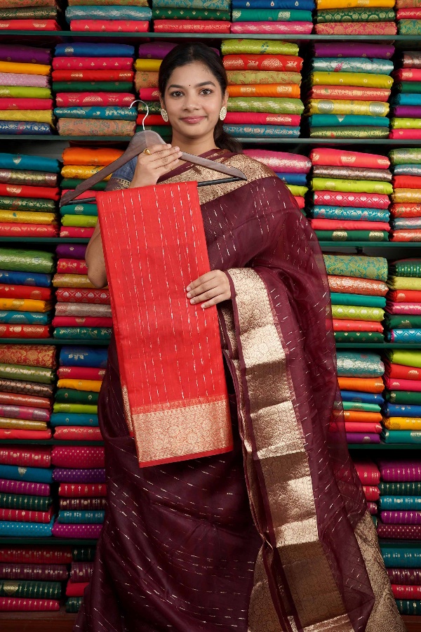 Kora Silk Zari Border Red Saree