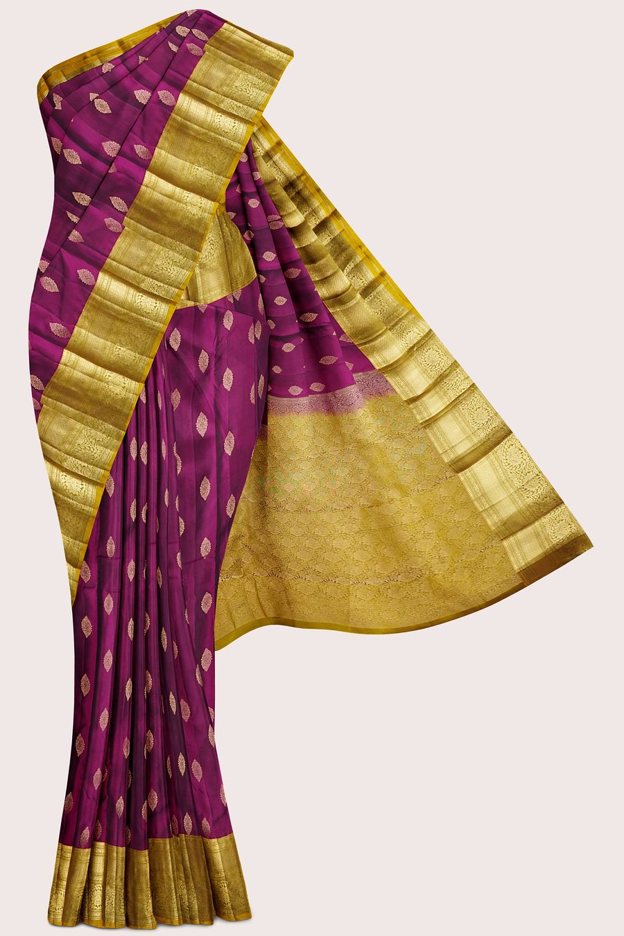 Light Weight Kanchi Pattu Magenta Pink With Golden Yellow Saree