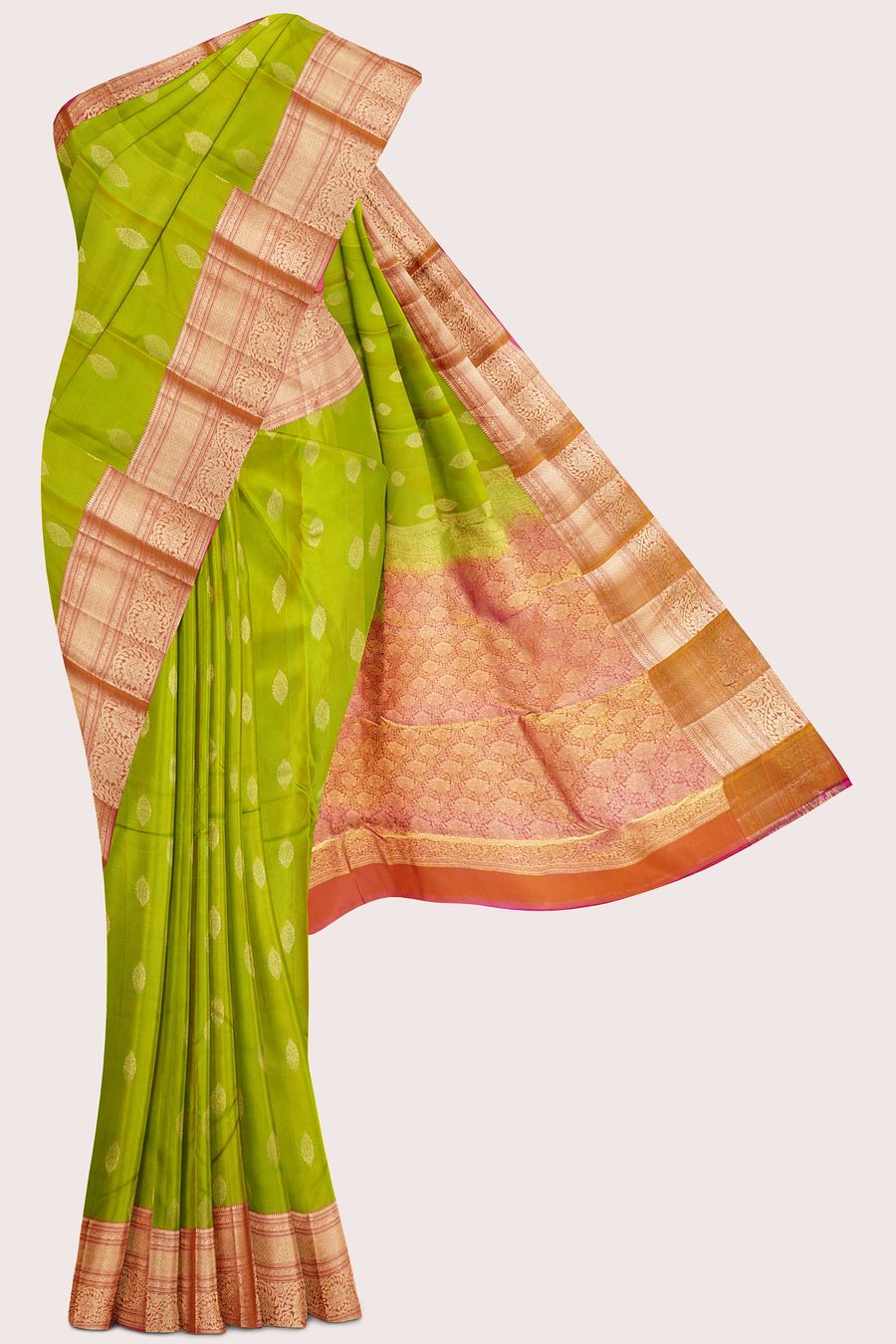 Light Weight Kanchi Pattu Parrot Green With Pink Saree