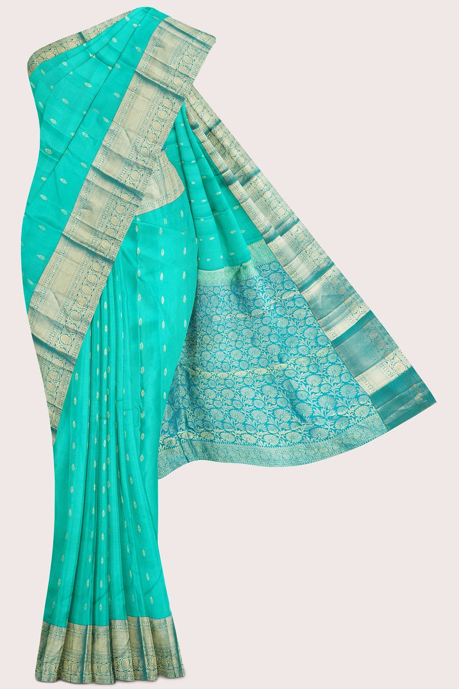Light Weight Kanchi Pattu Rama Green With Light Blue Saree
