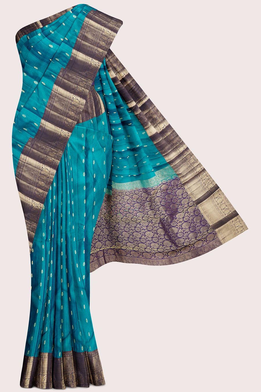 Light Weight Kanchi Pattu Coppersulphate Blue With Brinjal Saree