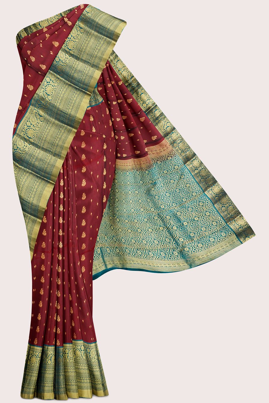 Light Weight Kanchi Pattu Maroon With Blue Saree
