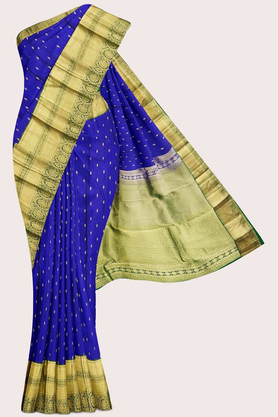 Light Weight Kanchi Pattu Royal Blue With Green Saree