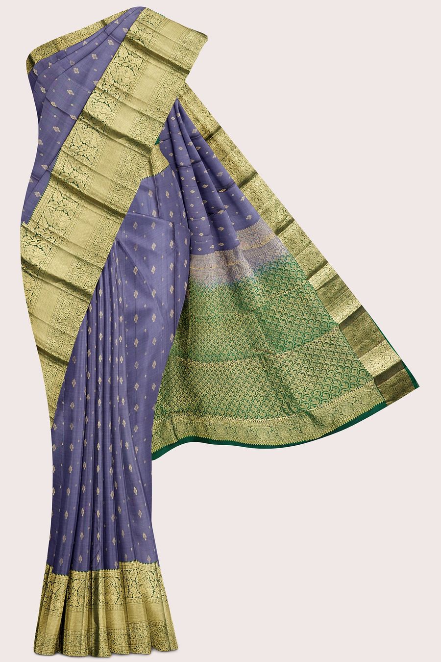 Light Weight Kanchi Pattu Dark Lavender With Green Saree
