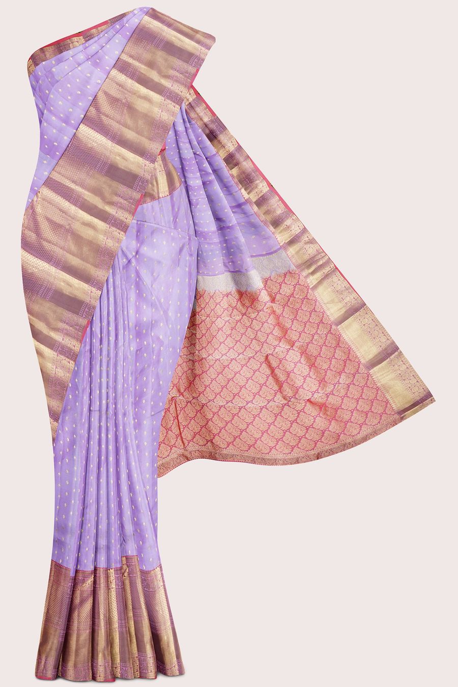 Light Weight Kanchi Pattu Light Lavender With Pink Saree