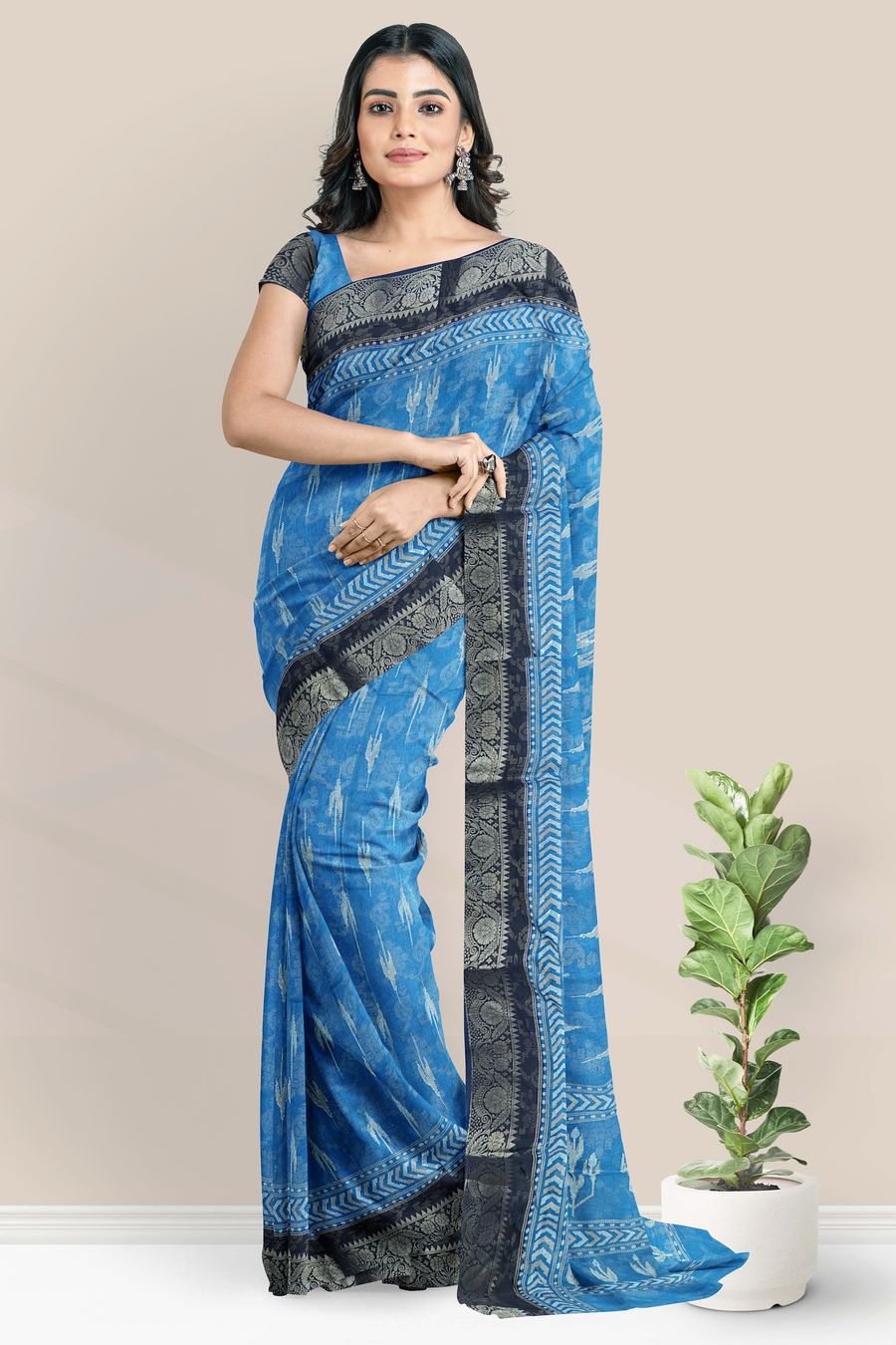 Soft Silk Gold Zari And Full Jal Design Blue With Dark Navy Blue Saree