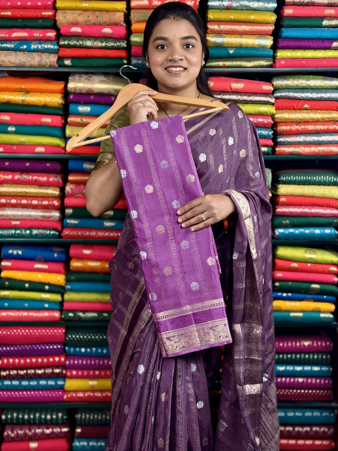 Georgette Crepe Solver And Antique Butta Lavender And Yellow Saree