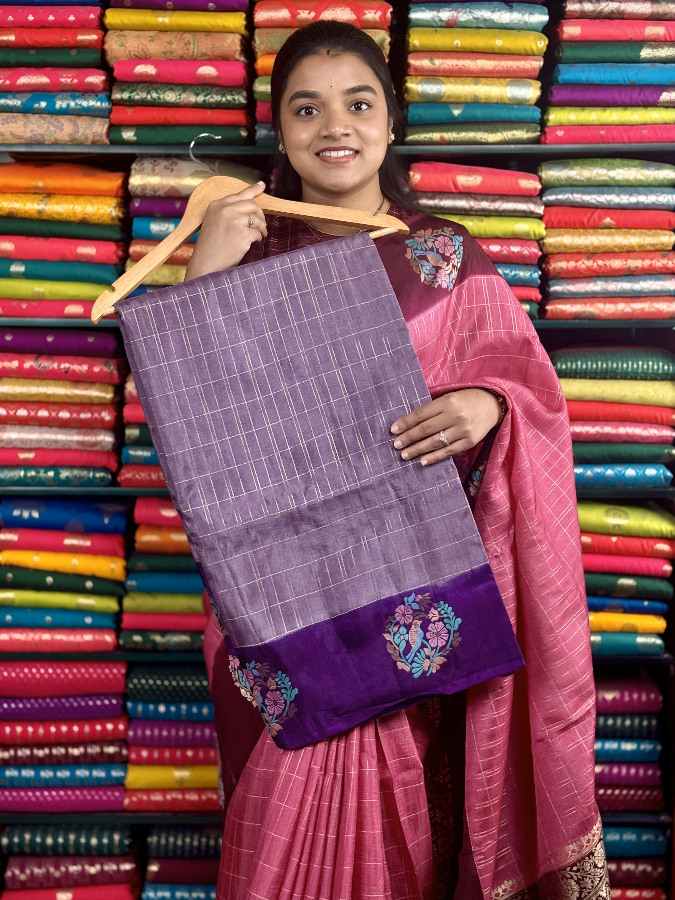 Mashru Silk Dye With Meenakari Border Mauve And Purple Saree