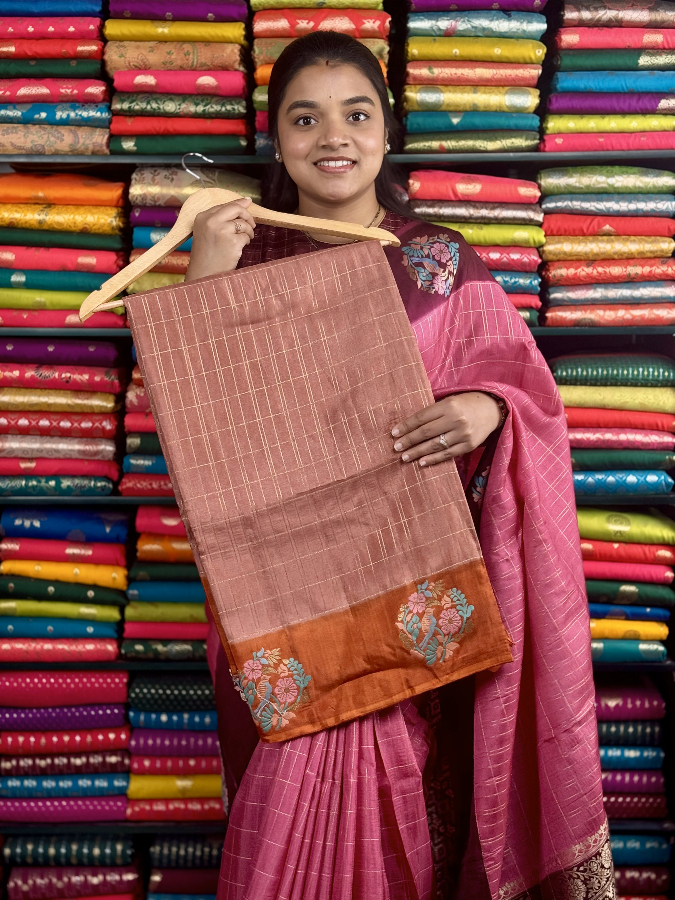 Mashru Silk Dye With Meenakari Border Dark Kanakambaram And Orange Saree