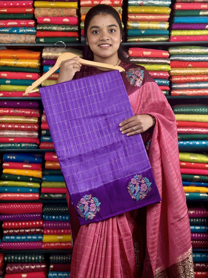 Mashru Silk Dye With Meenakari Border Lavender And Purple Saree
